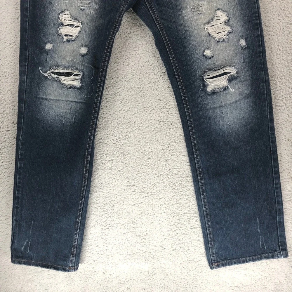 Bleecker & Mercer Mens Distressed Straight Leg Jeans Blue Ripped W32 L32